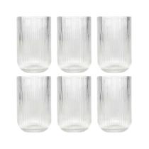 Conjunto Com 6 Copos Jogo Canelado Resistente Vidro 420ml Versátil Transparente