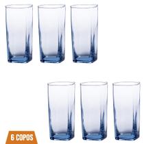 Conjunto Com 6 Copos Vidro Bali Quadrado 320ml Azul