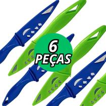Conjunto Com 6 Faca de Cozinha Aço Inox Com Capa Protetora Para Frutas Legumes Salada