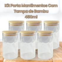 Conjunto com 6 Potes para Mantimentos de Vidro com Tampa de Bambu - 450ml