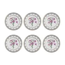 Conjunto Com 6 Pratos Rasos Amália Alleanza Filete Ouro E Branco