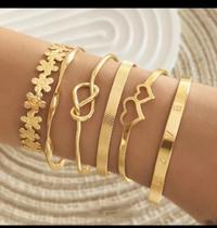 Conjunto com 6 Pulseiras Banhadas a Ouro 18K - Elegância e Sofisticação em Cada Detalhe!