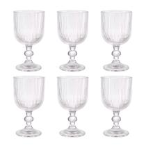Conjunto Com 6 Taças Jogo Versalhes Canelada Resistente Vidro 340ml Vinho Água Transparente