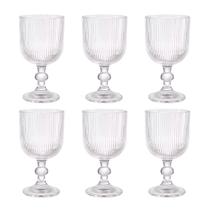 Conjunto Com 6 Taças Jogo Versalhes Canelada Resistente Vidro 340ml Vinho Água Transparente