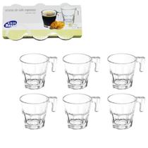 Conjunto com 6 Xícaras caneca copo de Vidro transparente para Café Expresso 80ml Conjunto com 6 Xícaras caneca copo de Vidro transparente para Café Expresso 80ml