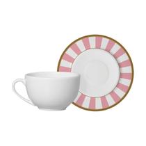 Conjunto Com 6 Xícaras De Chá Com Pires Stripe Rosa 250Ml