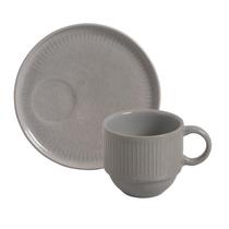 Conjunto com 6 Xícaras de Chá Empilhável com 6 Pires Linhas Bruma 230ml