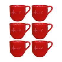 Conjunto Com 6 Xícaras Hotel Empilháveis Amor Moderno Vermelho 170 ml