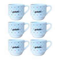 Conjunto Com 6 Xícaras Modelo Hotel Empilháveis Porcelana Branca Gratidão 170 ml Conjunto Com 6 Xícaras Modelo Hotel Empilháveis Porcelana Branca Gratidão 170 ml