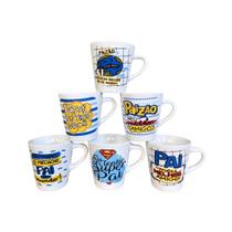 Conjunto com 6 xícaras porcelana branca decorada dia dos pais 120 ml