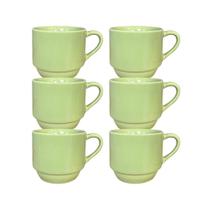 Conjunto Com 6 Xícaras Porcelana Verde Modelo Hotel Empilháveis 170 Ml Conjunto Com 6 Xícaras Porcelana Verde Modelo Hotel Empilháveis 170 Ml