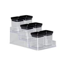 Conjunto Com 7 Peças Porta Temperos Organizador Multiuso Cozinha Tampa Black