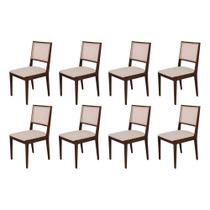 Conjunto com 8 Cadeiras de Jantar Estofada Suellen Castanho Linho Bege Conjunto com 8 Cadeiras de Jantar Estofada Suellen Castanho Linho Bege