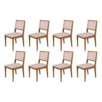 Conjunto com 8 Cadeiras de Jantar Estofada Suellen em Madeira e Mdf Cerejeira Linho Bege Conjunto com 8 Cadeiras de Jantar Estofada Suellen em Madeira e Mdf Cerejeira Linho Bege