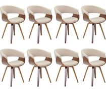 Conjunto com 8 Caderias para Sala de Jantar Betina Bege/Creme