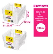 Conjunto com 8 Cestas Empilháveis de Plástico Transparente Sanremo 746ml