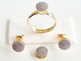 Conjunto Com Anel, Brincos e Pingente, Em Ouro Amarelo 18K - COMERCIAL