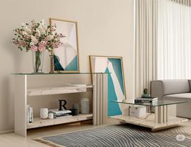 Conjunto com Aparador e Mesa de Centro Kassia Calacata Off-White Conjunto com Aparador e Mesa de Centro Kassia Calacata Off-White