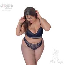 Conjunto Com Base Renda Preta e Elástico Preto Com Prata e Calcinha Yasmim