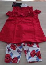 Conjunto com bermuda ciclista e conton e blusa com detalhe em lesie tamanho 1 Conjunto com bermuda ciclista e conton e blusa com detalhe em lesie tamanho 1