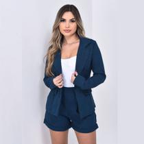 Conjunto com blazer e short em linho/modelo alfaiataria/casual/social/conjunto feminino/blazer/calça