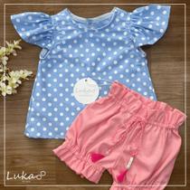 Conjunto com blusinha bata poa e shortinho -tamanho g