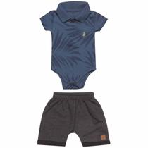 Conjunto com Body Gola Polo para Bebê Azul Anil Tholokko