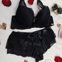 Conjunto com Bojo Calcinha Caleçon Feminino Clamar em Tulle e Renda - 1416 Conjunto com Bojo Calcinha Caleçon Feminino Clamar em Tulle e Renda - 1416