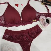 Conjunto com Bojo Soft sem Aro Calcinha Fio Feminino Clamar em Microfibra e Renda - 9139 Conjunto com Bojo Soft sem Aro Calcinha Fio Feminino Clamar em Microfibra e Renda - 9139