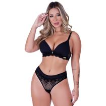Conjunto com Bojo Soft sem Aro Calcinha Fio Feminino Clamar em Microfibra e Renda - 9139