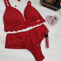 Conjunto com Bojo Soft sem Aro Calcinha Fio Feminino Clamar em Microfibra e Renda - 9139