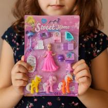 Conjunto com Boneca Pôneis e Acessórios Rosa Brinquedo Infantil para Crianças Conjunto com Boneca Pôneis e Acessórios Rosa Brinquedo Infantil para Crianças