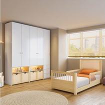 Conjunto com Cama Montessoriana Solteiro e Guarda-Roupa Modulado LED Wave Casatema MadeiraOriginals