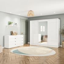 Conjunto com Cômoda 8 Gavetas e Guarda-roupa 3 Portas com Espelho Porto