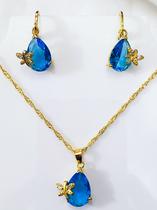 Conjunto Com Cristal Austríaco - Prata Com Banho De Ouro Conjunto Com Cristal Austríaco - Prata Com Banho De Ouro