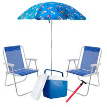 Conjunto com Duas Cadeiras Alumínio Com Um Guarda Sol Um Cooler e um Saca Areia Extrema Qualidade Ótimos Materiais - Bel, Mor