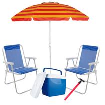 Conjunto com Duas Cadeiras Alumínio Com Um Guarda Sol Um Cooler e um Saca Areia Extrema Qualidade Ótimos Materiais