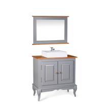 Conjunto com Gabinete para Banheiro 2 Portas com Cuba Dália e Espelho com Moldura Conjunto com Gabinete para Banheiro 2 Portas com Cuba Dália e Espelho com Moldura