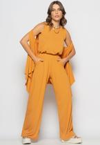 Conjunto Com Kimono, Regata e Wide Leg Malha Caramelo Salvatore