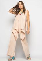 Conjunto Com Kimono, Regata e Wide Leg Malha Nude Salvatore
