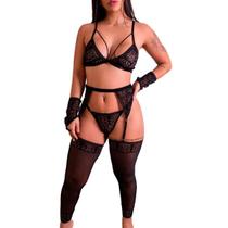Conjunto com Luvas e Cinta Liga - 3 Cores e 4 Tam. Fascino Conjunto com Luvas e Cinta Liga - 3 Cores e 4 Tam. Fascino