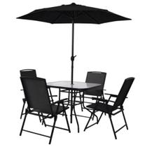Conjunto com Mesa Cadeiras e Guarda Sol Preto para Jardim Chicago MOR