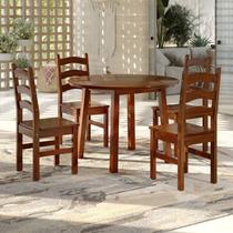 Conjunto com Mesa de Jantar 103cm Redonda e 4 Cadeiras 100% Madeira Maciça Parit Espresso Móveis