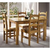 Conjunto com Mesa de Jantar 120cm Retangular e 4 Cadeiras 100% Madeira Maciça Napoli Espresso Móveis Marrom/Nogueira
