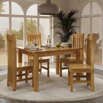 Conjunto com Mesa de Jantar 120cm Retangular e 4 Cadeiras 100% Madeira Maciça Nimes Espresso Móveis Marrom/Nogueira