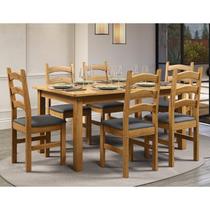 Conjunto com Mesa de Jantar 160cm e 6 Cadeiras Estofadas 100% Madeira Maciça Napoli Espresso Móveis Marrom/Nogueira/Cinza