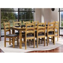 Conjunto com Mesa de Jantar 180cm e 8 Cadeiras Estofadas 100% Madeira Maciça Napoli Espresso Móveis Marrom/Nogueira/Cinza Conjunto com Mesa de Jantar 180cm e 8 Cadeiras Estofadas 100% Madeira Maciça Napoli Espresso Móveis Marrom/Nogueira/Cinza
