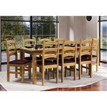 Conjunto com Mesa de Jantar 180cm e 8 Cadeiras Estofadas 100% Madeira Maciça Napoli Espresso Móveis