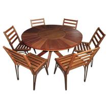 Conjunto Com Mesa De Madeira Giratória E 6 Cadeiras Modelo Sol Marrom