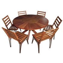 Conjunto Com Mesa De Madeira Giratória e 6 Cadeiras Modelo Sol